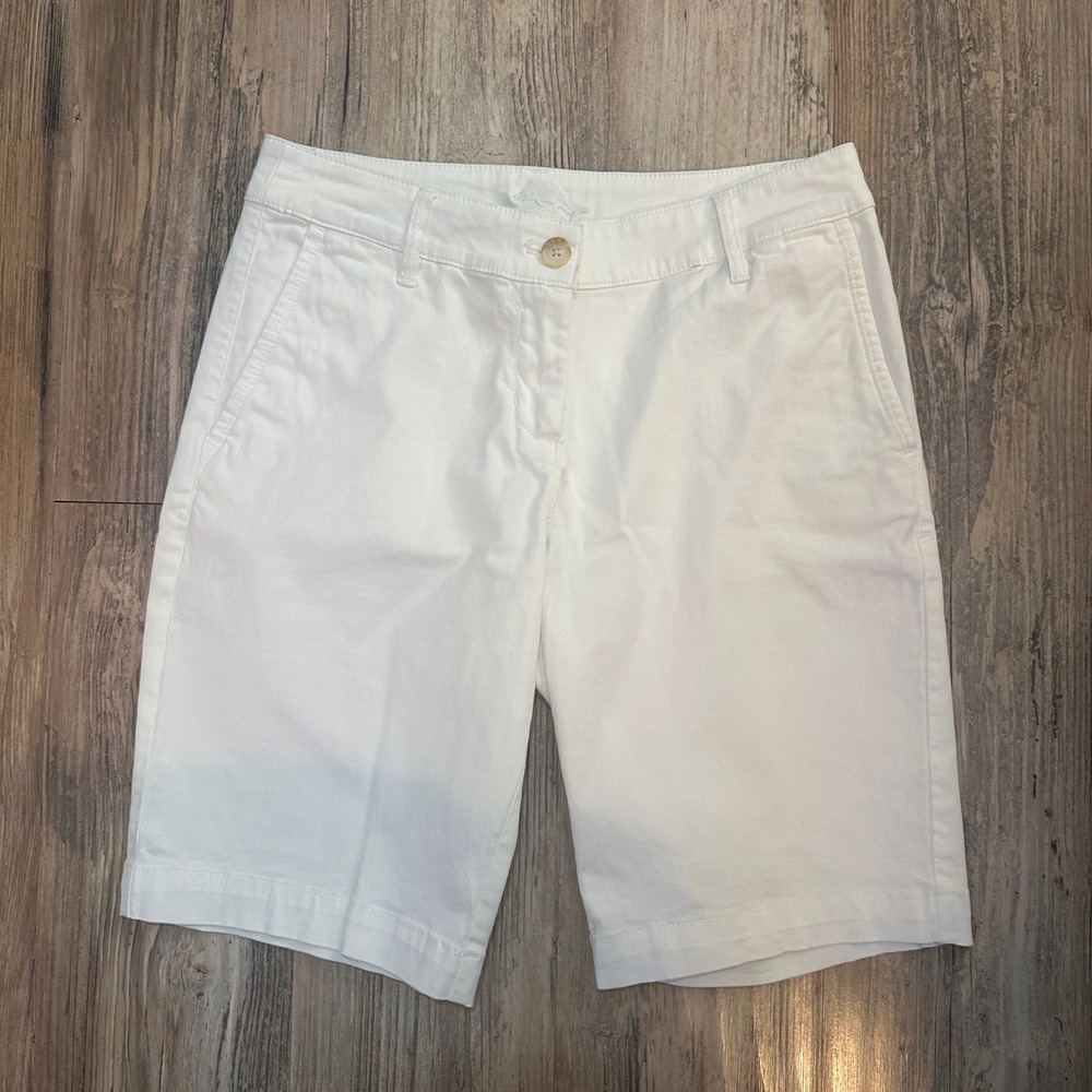 Tommy Bahama Womens White Chino Shorts Size 2 Cotton Tencel Stretch Bermuda